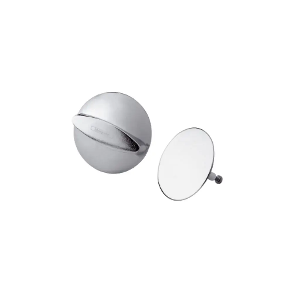 Hansgrohe Produkt bestehend aus einem runden, glänzenden Abfluss- und Überlaufgarnitur-Set mit einer klaren Abdeckung und einem stabilen Verbindungsstift.